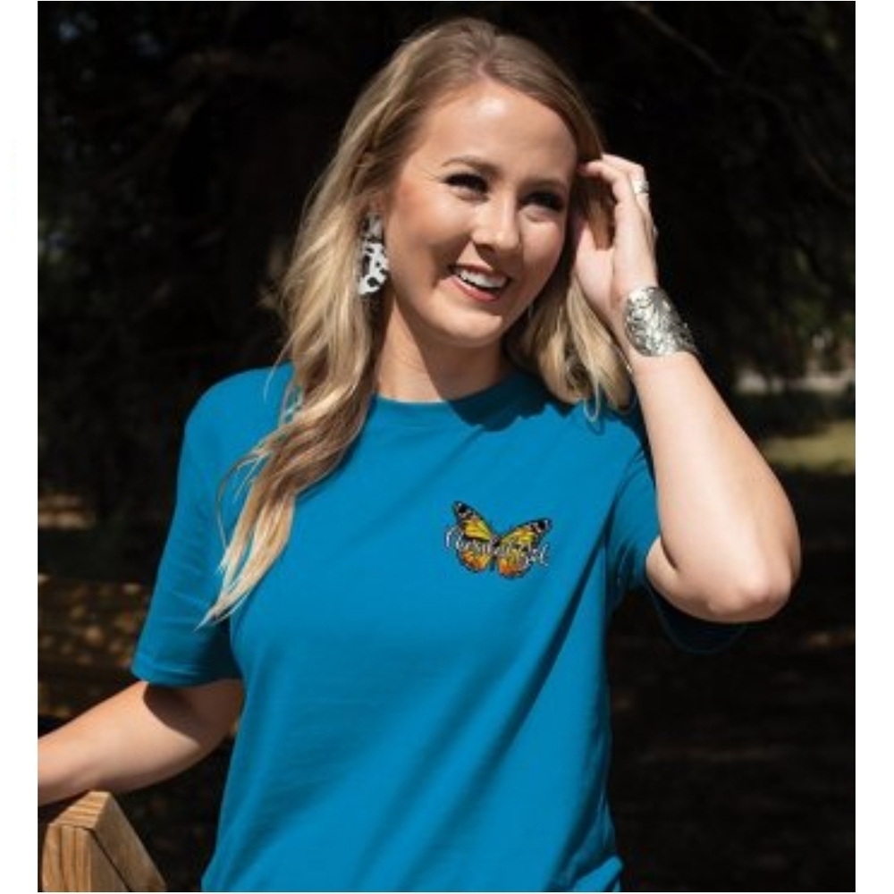 Cherished Girl NEW Christian T-Shirt XL Blue Butterfly Romans 12:2 Religious Tee